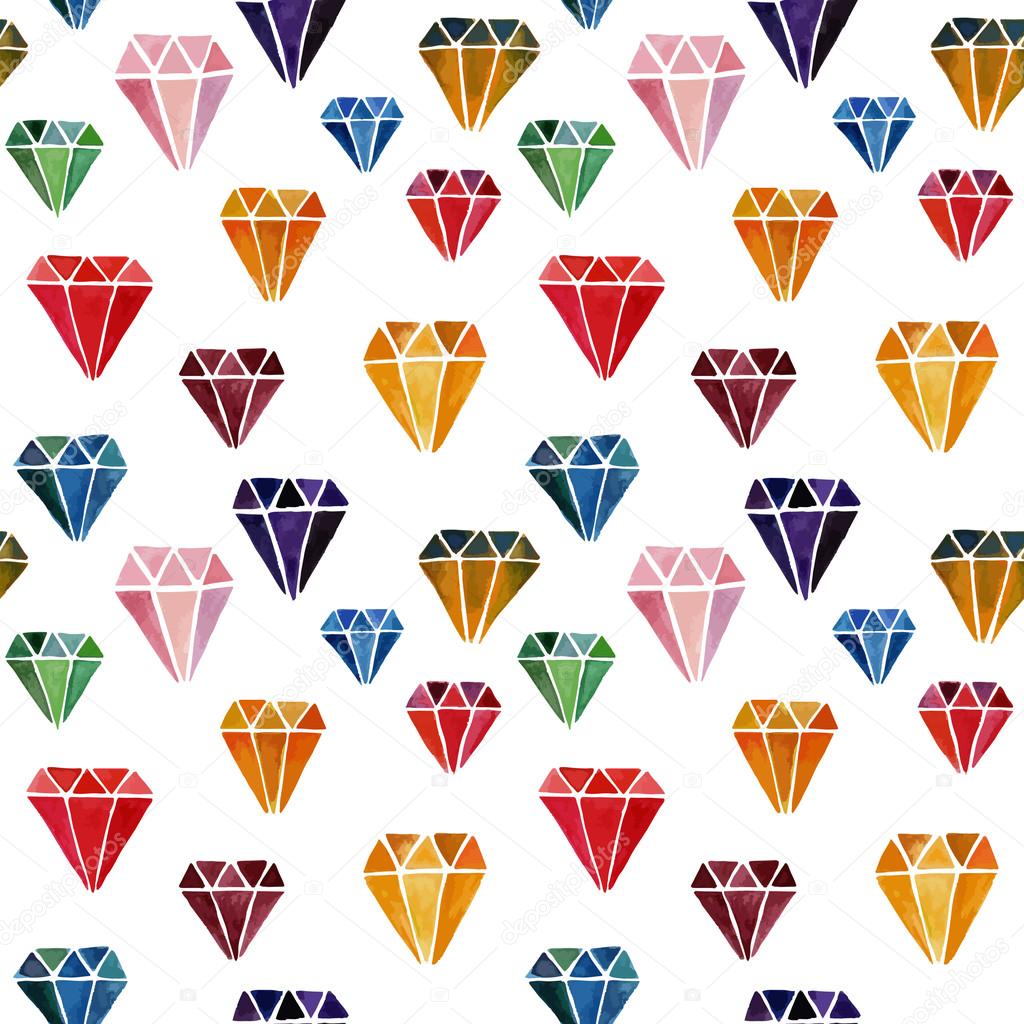 Colorful Seamless Pattern with Watercolor Hand Drawn Diamonds