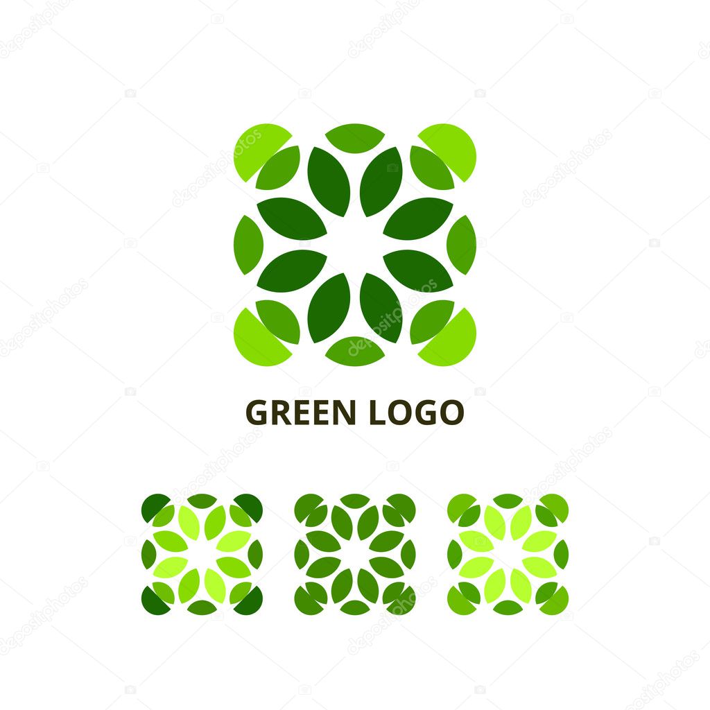 Green Logo Concept. Vector Set of Abstract Geometric Eco Symbols Isolated on White Background. Mosaic Leaves Icon Illustration