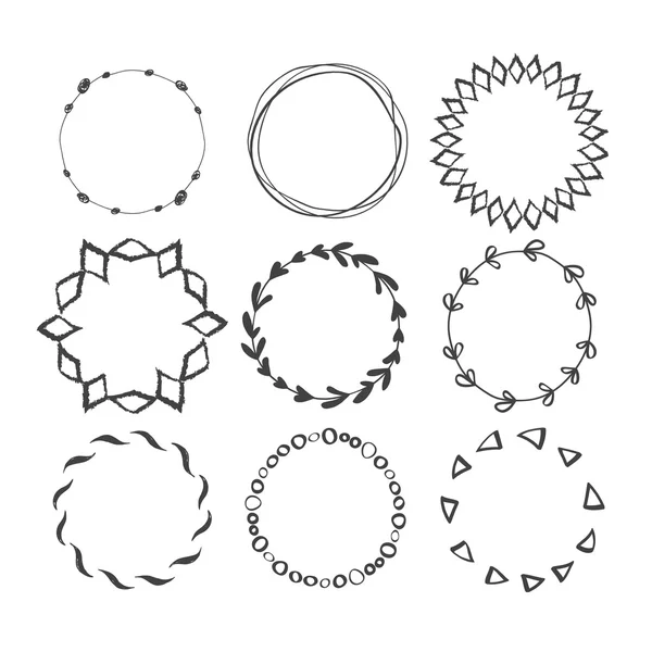 Set of Round Hand Drawn Ink Frames. — Stock Vector