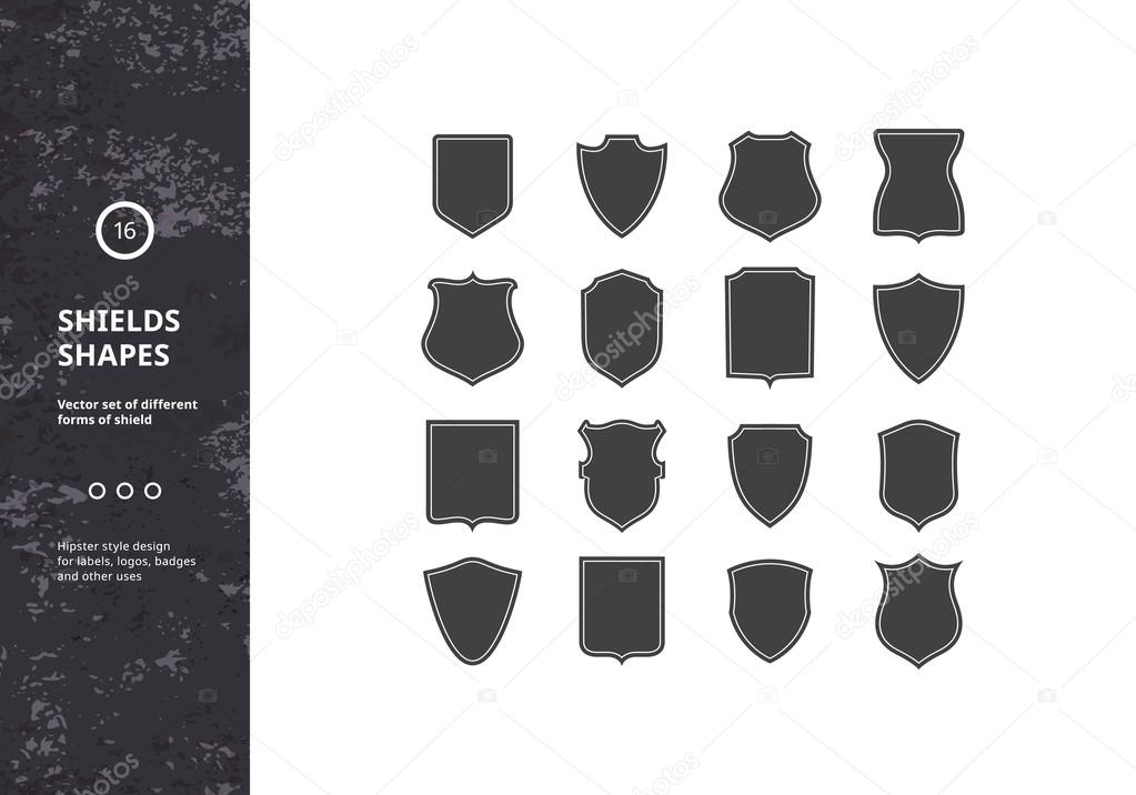 Set of Vintage Shield Shapes. Vector Design Elements for Hipster Logos, Badges and Labels. Heraldic Symbols