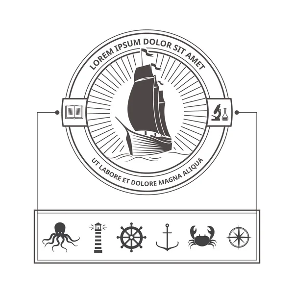 套航海图标中的复古风格的徽章 — 图库矢量图片