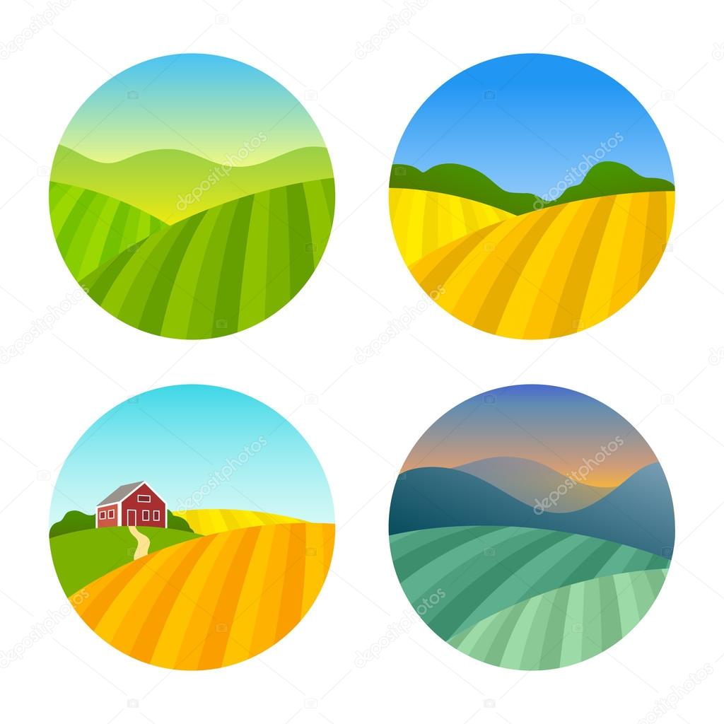 Set of Farm Fields Landscapes