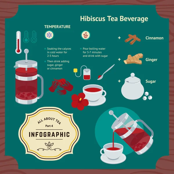 Hibiscus içecek Infographic bira — Stok Vektör