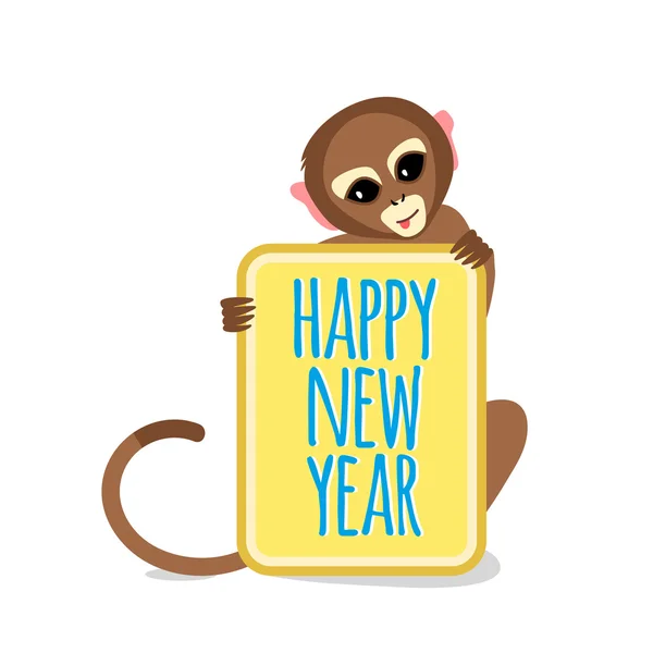 Симпатичная обезьяна с поздравительной открыткой на Новый год — стоковый вектор