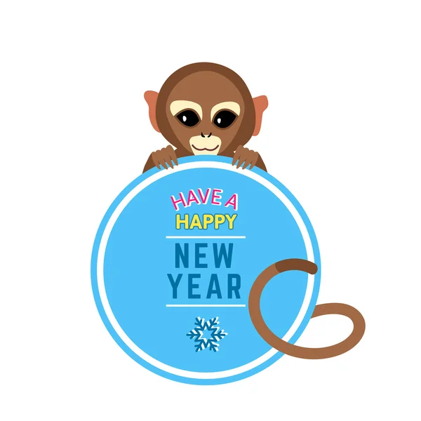 Симпатичная обезьяна с открыткой с новогодними пожеланиями — стоковый вектор