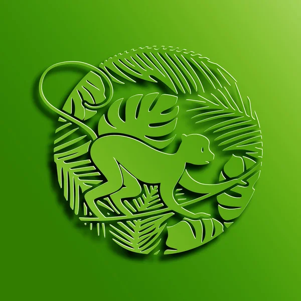 Círculo Verde Ilustración de Mono en la Selva — Vector de stock