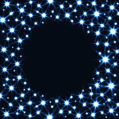 Glitter koyu arka plan üzerinde izole yıldız ile yuvarlak çerçeve
