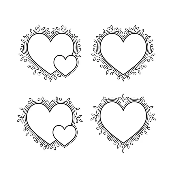 Ensemble de cadres décoratifs en forme de coeur — Image vectorielle