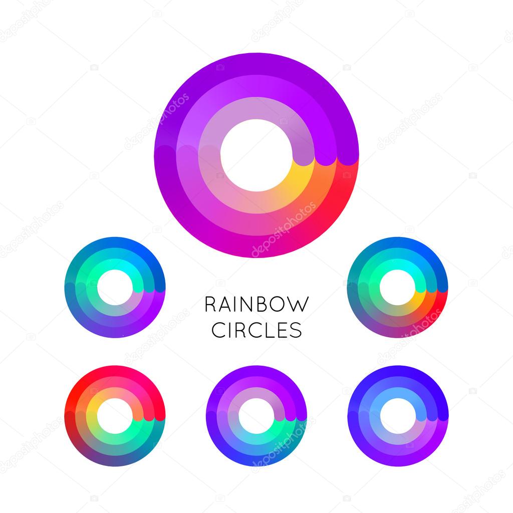 Set of Bright Colorful Circle Symbols Isolated on White Background. Vector Round Rainbow Logo Concept