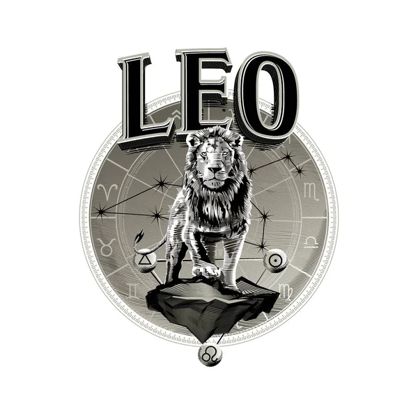 Vetor Astrológico Arte Linha Bonita Romântica Desenhada Mão Leo Zodiacal — Vetor de Stock