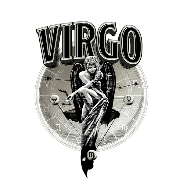 Astrologický Vektor Ručně Kreslené Romantické Linie Umění Zvěrokruhu Virgo Ilustrace — Stockový vektor