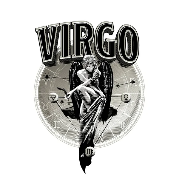 Astrolojik vektör - El çizimi güzel bir Zodiac başak çizgisi sanatı. Görüntü izole edildi. Etnik tasarım, kullanım için mistik burç sembolü. Dövme sanatı, astroloji ve ezoterik için ideal 