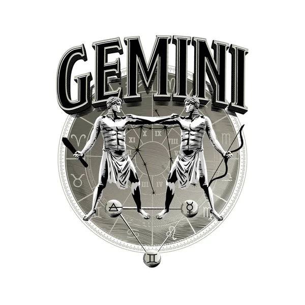 Asztrológiai Vektor Kézzel Rajzolt Romantikus Gyönyörű Vonal Művészet Zodiákus Gemini — Stock Vector