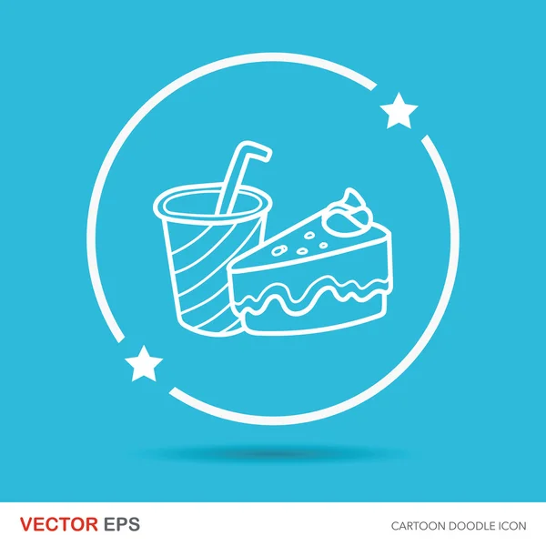 Bebida y pastel doodle vector ilustración — Vector de stock