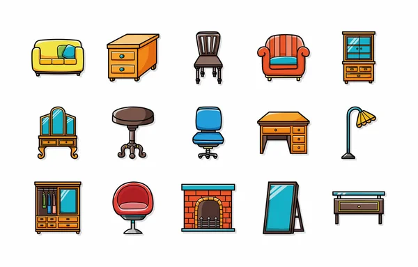 Ev mobilyaları simgeler kümesi, eps10