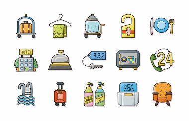 Otel ve otel hizmetleri Icons set, eps10