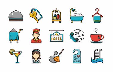 Otel ve otel hizmetleri Icons set, eps10