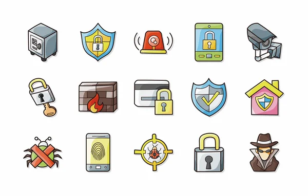 Zabezpieczeń i zestaw bezpiecznych ikon, eps10 — Wektor stockowy