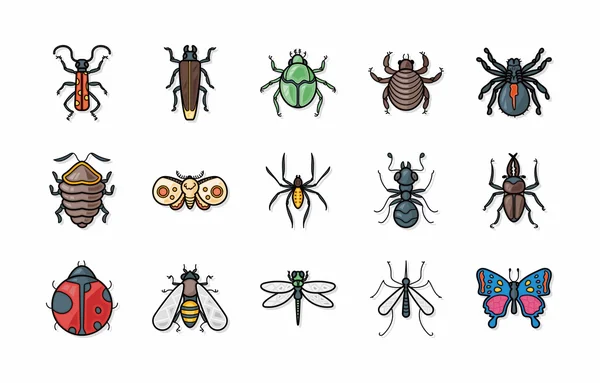 Insecten en insecten pictogrammen instellen, eps10 — Stockvector