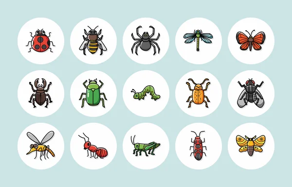 Насекомые и насекомые иконки набор, eps10 — стоковый вектор