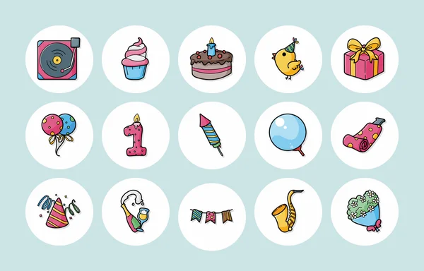 Birthday and celebrate icons set, eps10 — стоковый вектор