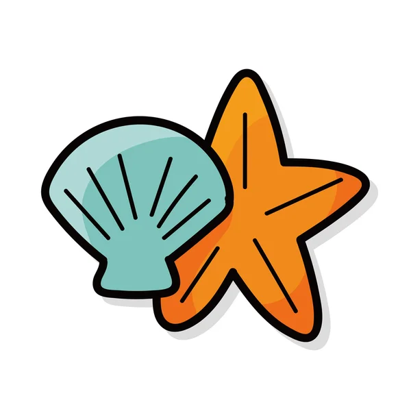 Conchas com doodle cor de estrela do mar — Vetor de Stock
