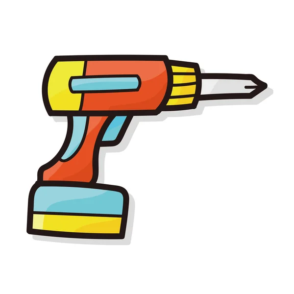 Taladro eléctrico doodle color — Vector de stock