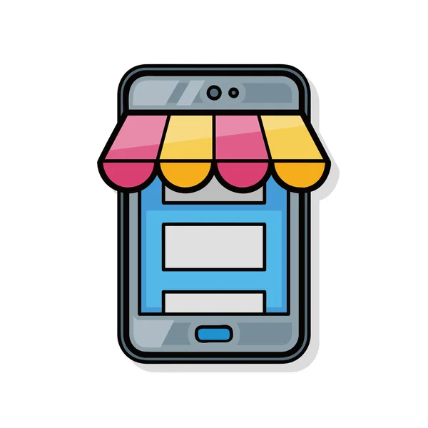 Cellulare shopping online doodle — Vettoriale Stock