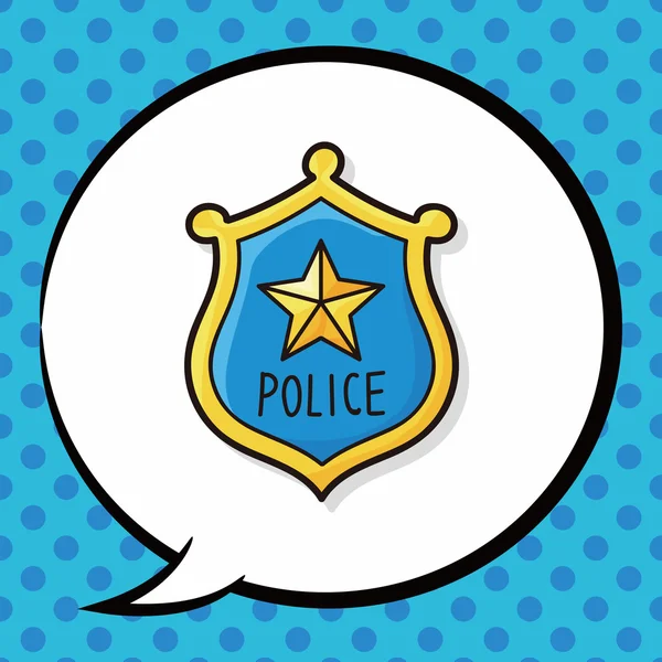 Police jelvény doodle, beszéd buborék — Stock Vector