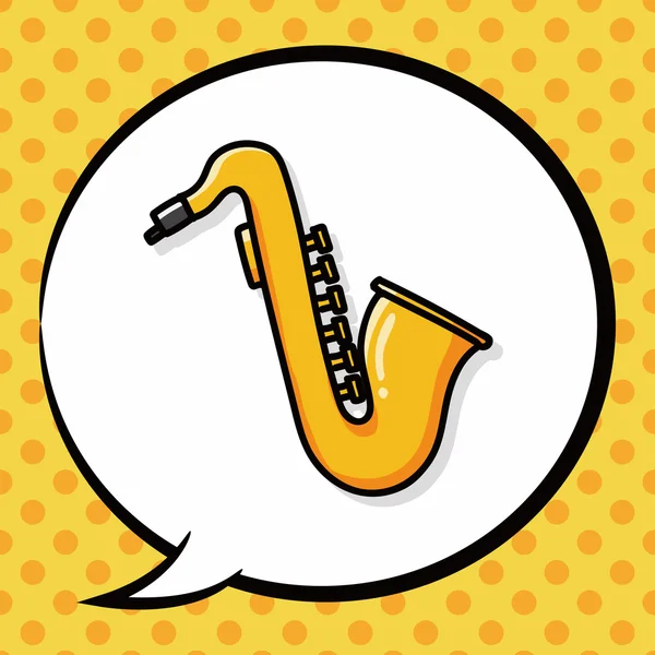 Instrumento musical garabato saxofón, burbuja del habla — Vector de stock