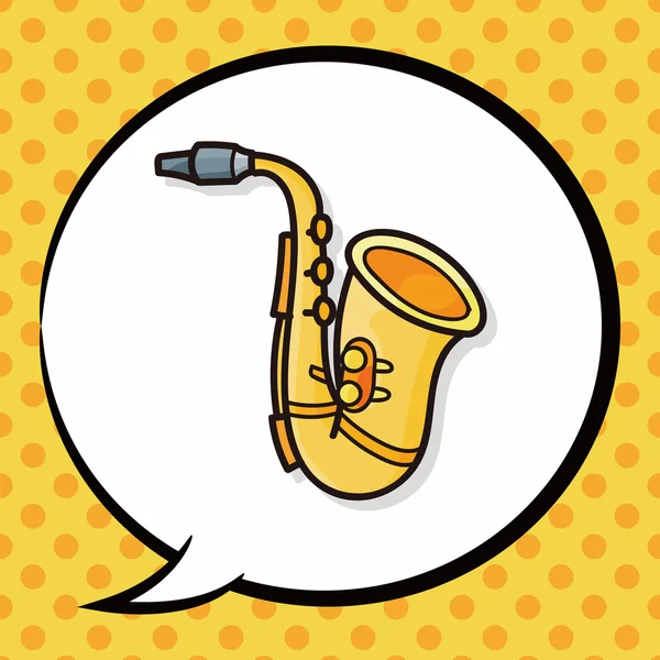 Instrumento musical garabato saxofón, burbuja del habla — Vector de stock