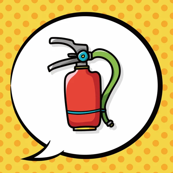 Tűzoltó készülék színes doodle, beszéd buborék — Stock Vector