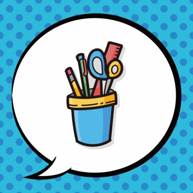 kalem ve kurşun kalem rengi doodle, konuşma balonu
