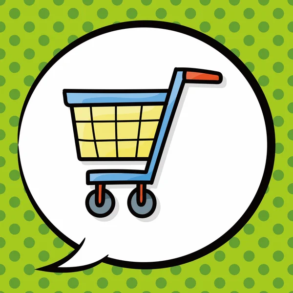 Shopping cart color doodle, speech bubble — Stock Vector