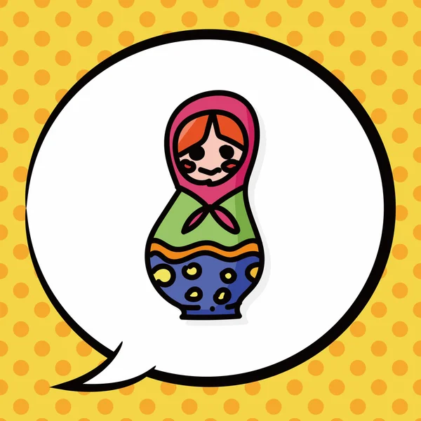 Warna doodle boneka matryoshka, gelembung percakapan - Stok Vektor