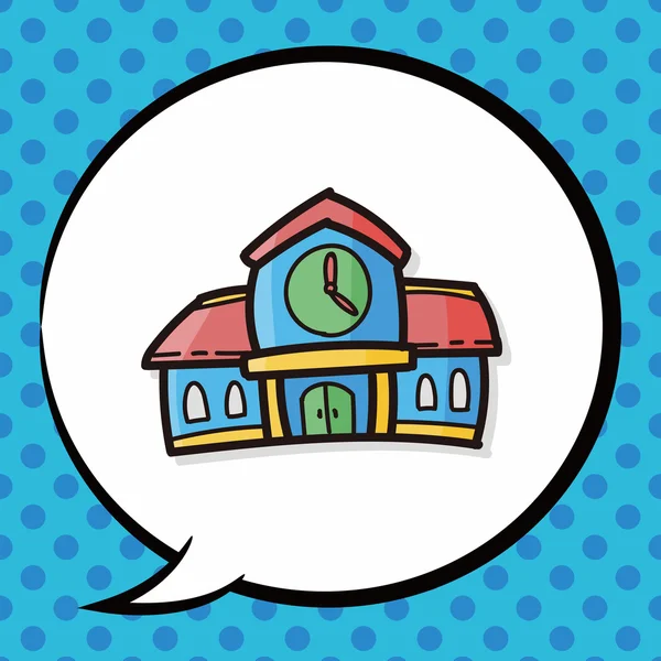 Iskola épület színes doodle, beszéd buborék — Stock Vector