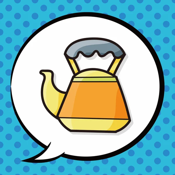 Tea pot color doodle, speech bubble — Stock Vector