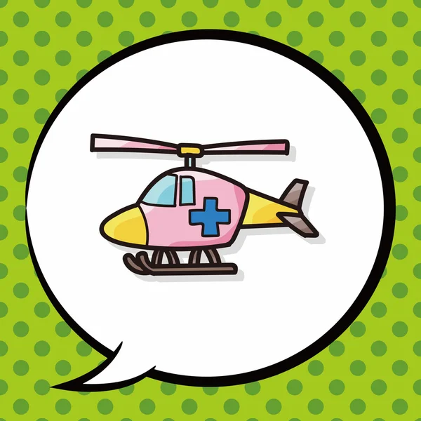 Helicóptero médico garabato color, burbuja del habla — Vector de stock