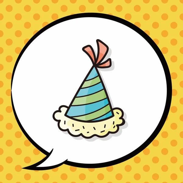 Doodle chapéu de aniversário, bolha de discurso — Vetor de Stock