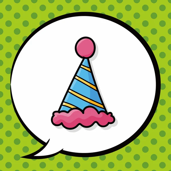 Doodle chapéu de aniversário, bolha de discurso — Vetor de Stock