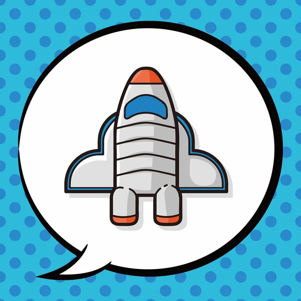 Uzay gemisi doodle, konuşma balonu — Stok Vektör