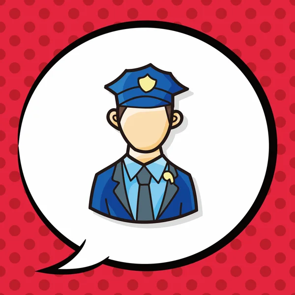 Karrier karakter rendőr doodle, beszéd buborék — Stock Vector