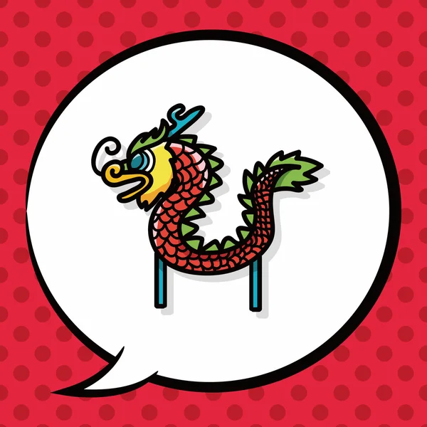 Año nuevo chino dragón y león bailando garabato cabeza, burbuja del habla — Vector de stock