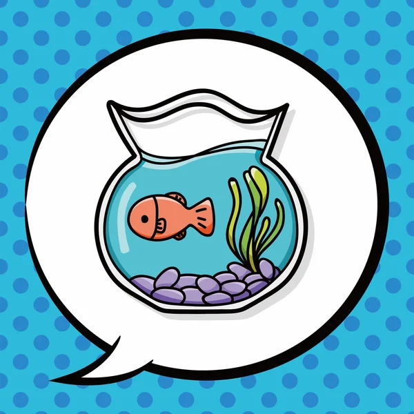 Tazón de pescado garabato, burbuja del habla — Vector de stock