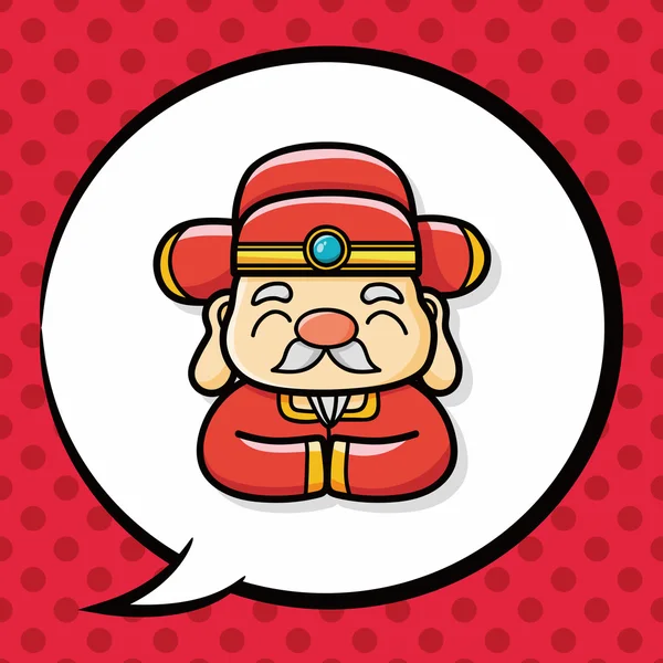 Chinese New Year God of wealth doodle, speech bubble — Stock Vector