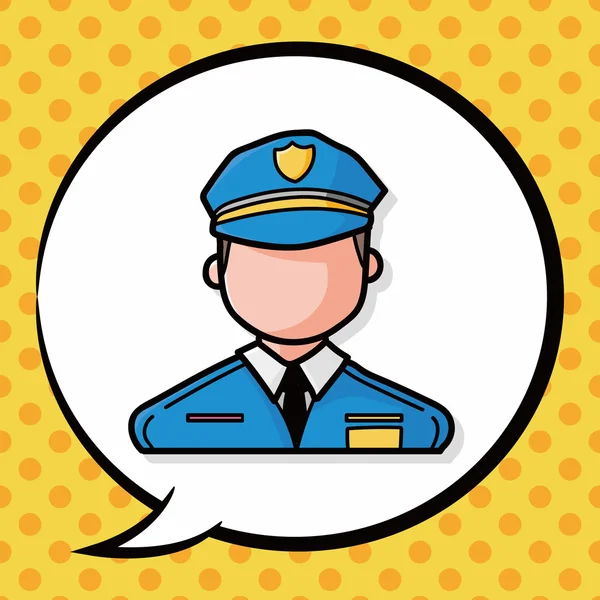 Carreira personagem policial doodle, bolha de discurso — Vetor de Stock