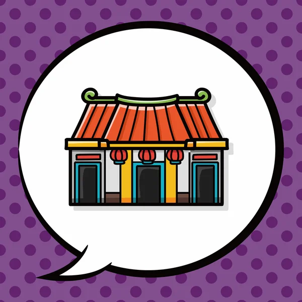 Nouvel An chinois doodle temple traditionnel, bulle de discours — Image vectorielle