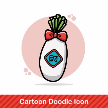 Çin yeni yılı şanslı beyaz turp doodle vektör çizim