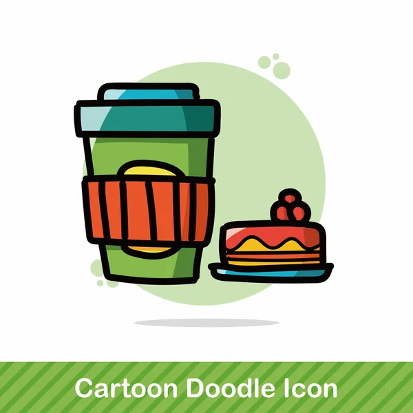 Kaffee und Kuchen Color Doodle Vector Illustration — Stockvektor