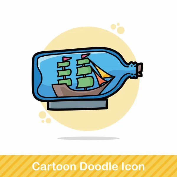 Barco en una botella doodle vector ilustración — Vector de stock